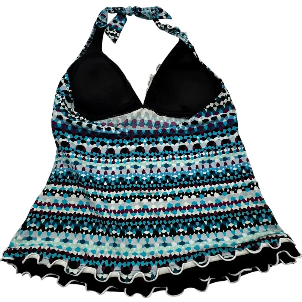 PROFILE BY GOTTEX Women's 10 Blue Bachata V Neck Halter 2 Piece Tankini Swimsuit